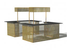 Double bar with golden lattice and lamps