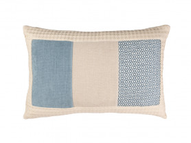 Beige and blue denim lattice cushion