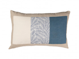 Rectangular sand and blue linen cushion