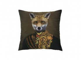 Square velvet cushion with animal busts