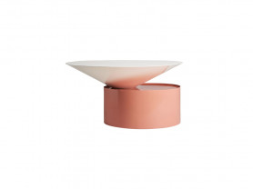 Side table wide pink cylinder and wide white cone