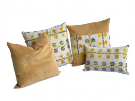 Mustard corduroy and floral cushion set
